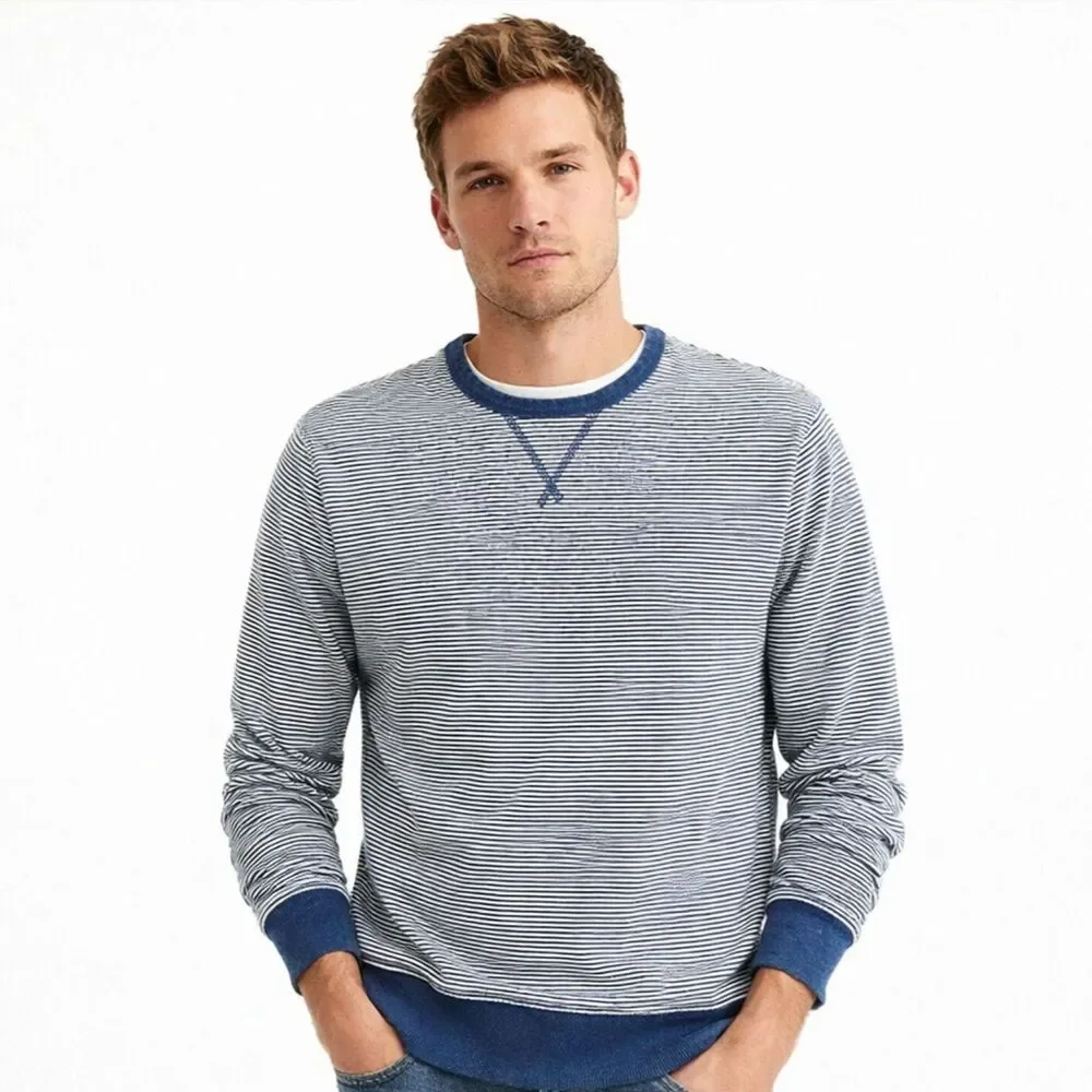 J Crew Mariner Striped Sweatshirt Mens Sz M Indigo Cotton Crew Preppy Beachy